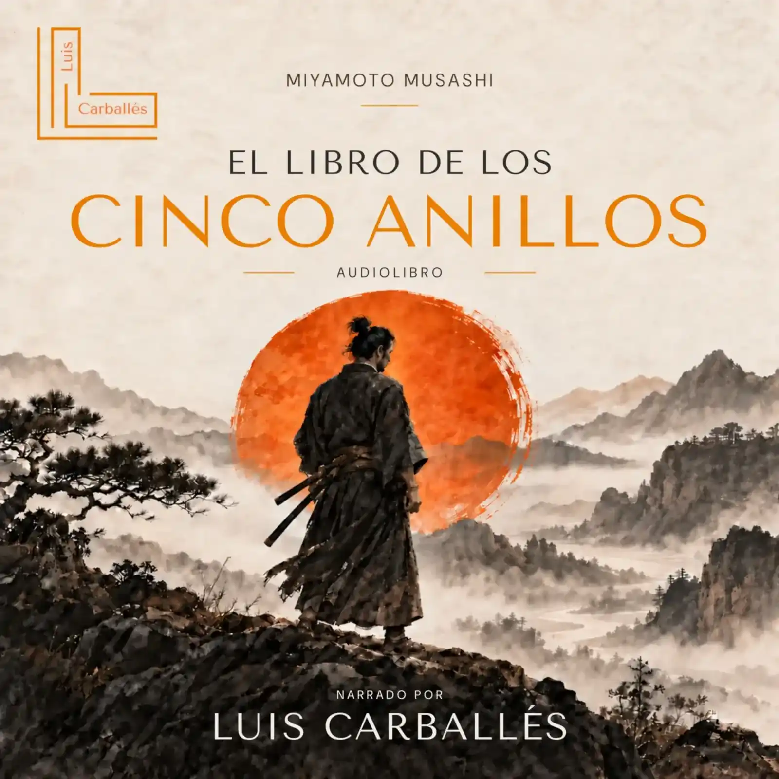 Portada de El libro de los cinco anillos, de Miyamoto Musashi, audiolibro narrado por Luis Carballés.