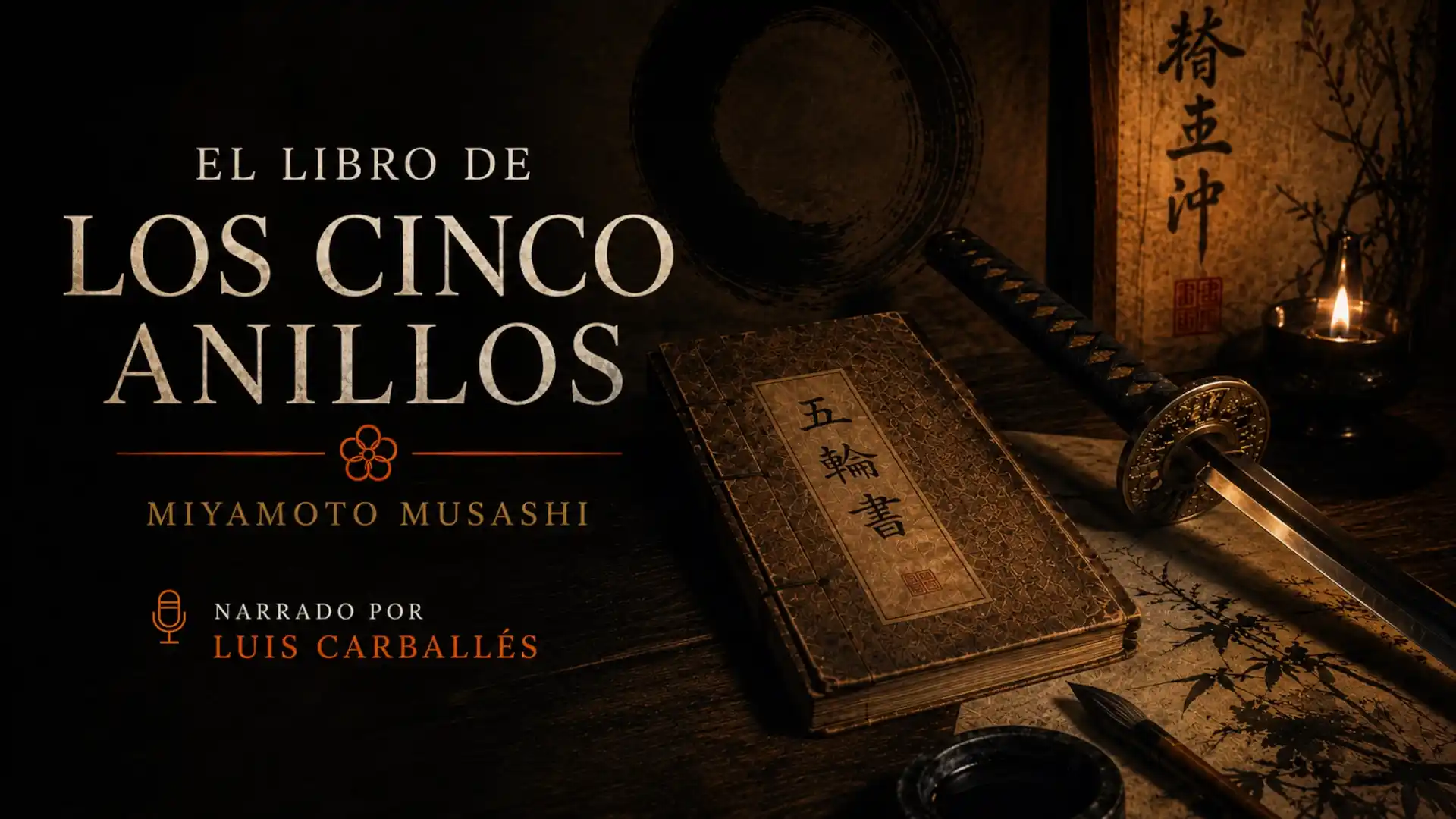 Portada de la serie en audio El libro de los cinco anillos, de Miyamoto Musashi, narrada por Luis Carballés