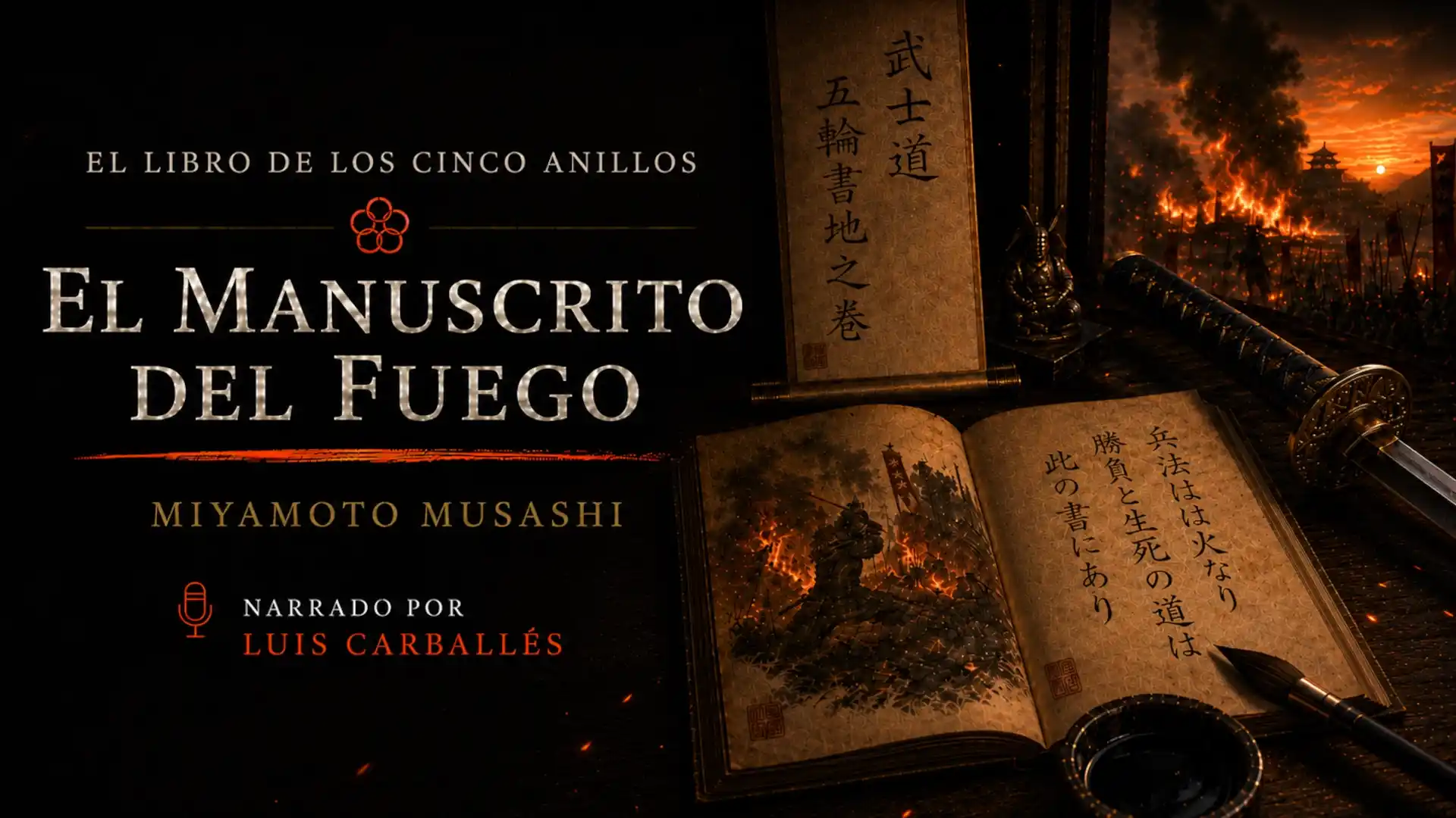 Imagen del episodio El manuscrito del Fuego, de El libro de los cinco anillos, de Miyamoto Musashi, narrado por Luis Carballés