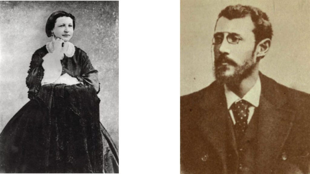 A la izquierda de la imagen Honorine de Viane, esposa de Julio Verne y a la derecha su hijo Michel Jean Pierre Verne.