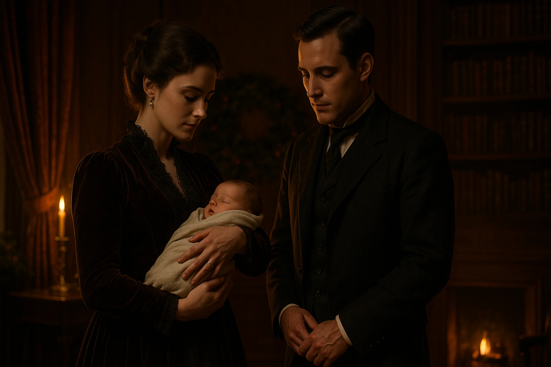 Jesusa cuento de Navidad Emilia Pardo Bazán, padres acomodados del siglo XIX sostienen a su hija recién nacida en Nochebuena.