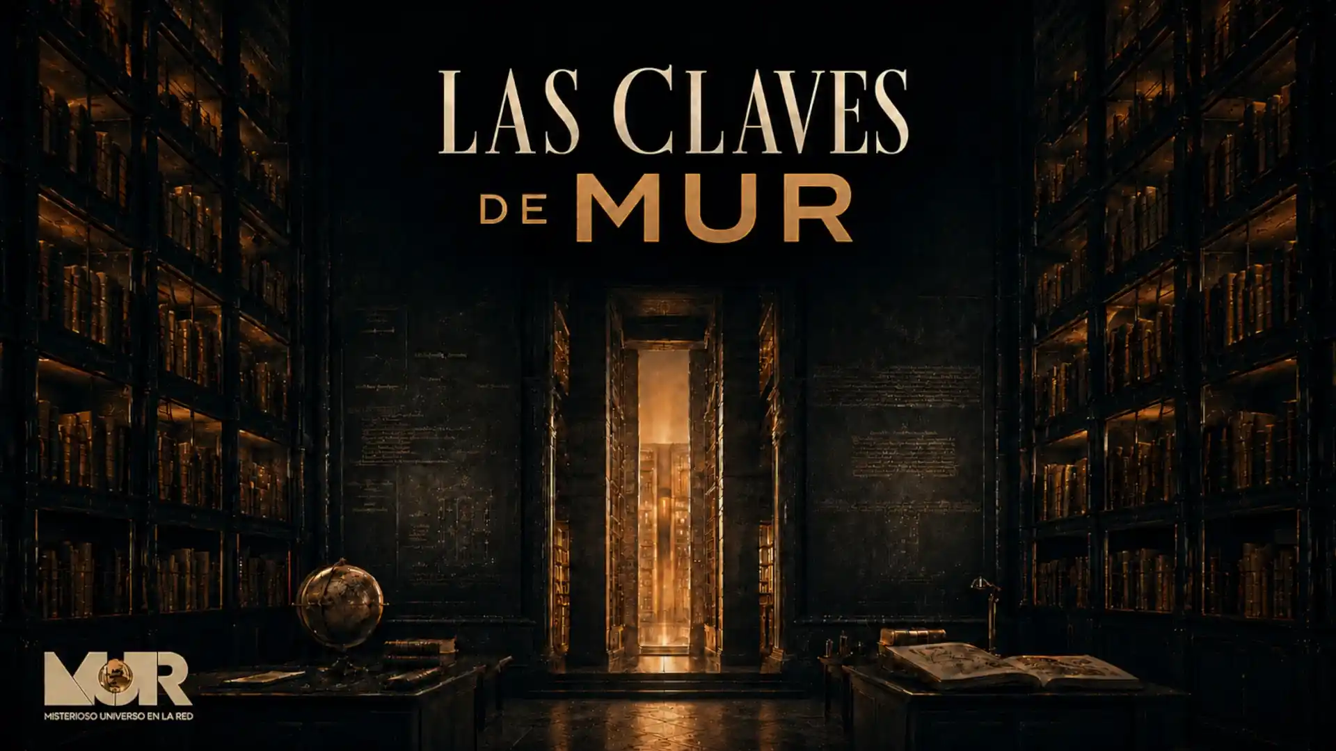 Imagen de la serie Las claves de MUR con una biblioteca oscura, una puerta iluminada y el logotipo de MUR.
