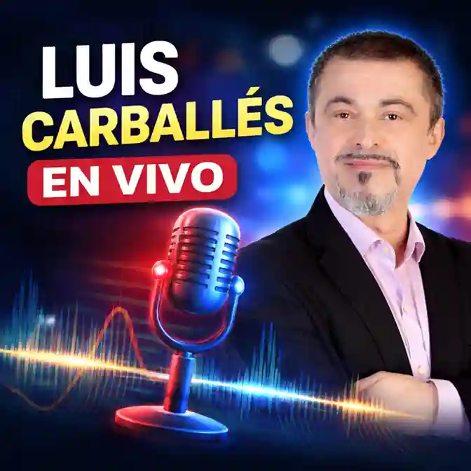 Portada del podcast Luis Carballés en vivo con micrófono e imagen de Luis Carballés