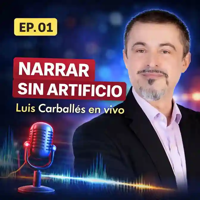 Luis Carballés narrando en directo sin artificios en el episodio Narrar sin artificio de Luis Carballés en vivo